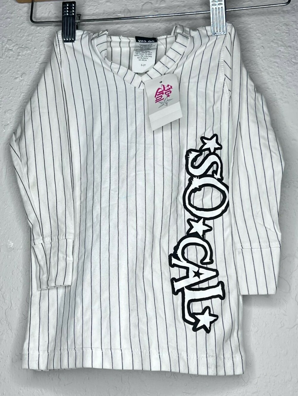 SO CAL Girls' White Pinstripe Long Sleeve Graphic Tee Y2K Vintage Hoodie